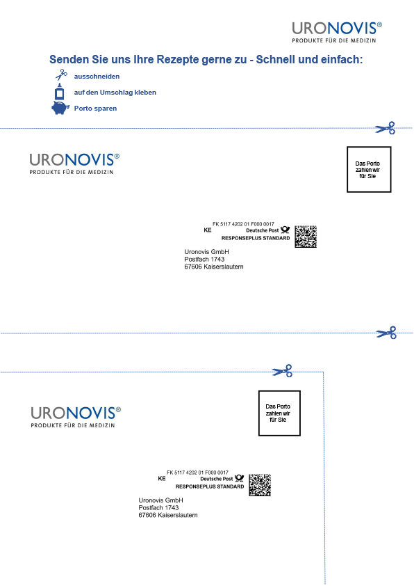 Vorlage Freiumschlag Uronovis - für die kostenfreie Versendung von Rezepten